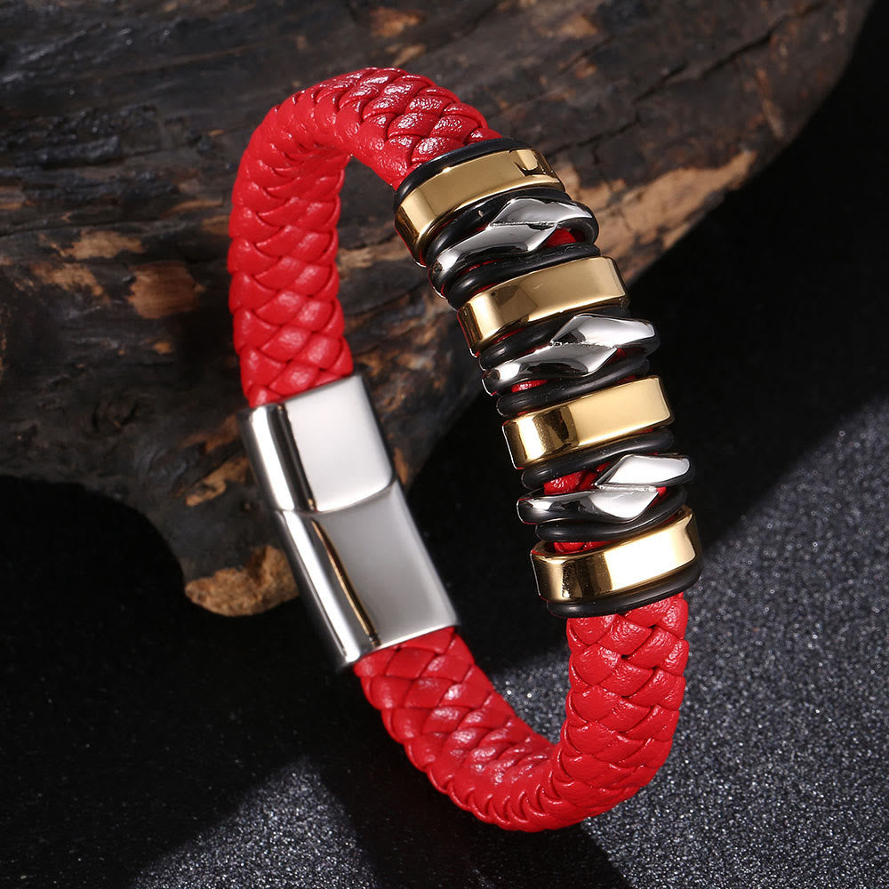 WorldNorse Punk Spiral-Lederarmband - Rot#Silber & Gold - 23,5 cm - image 8