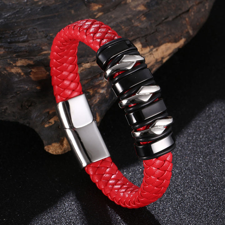 WorldNorse Punk Spiral-Lederarmband - Rot#Silber & Schwarz - 23,5 cm - image 7