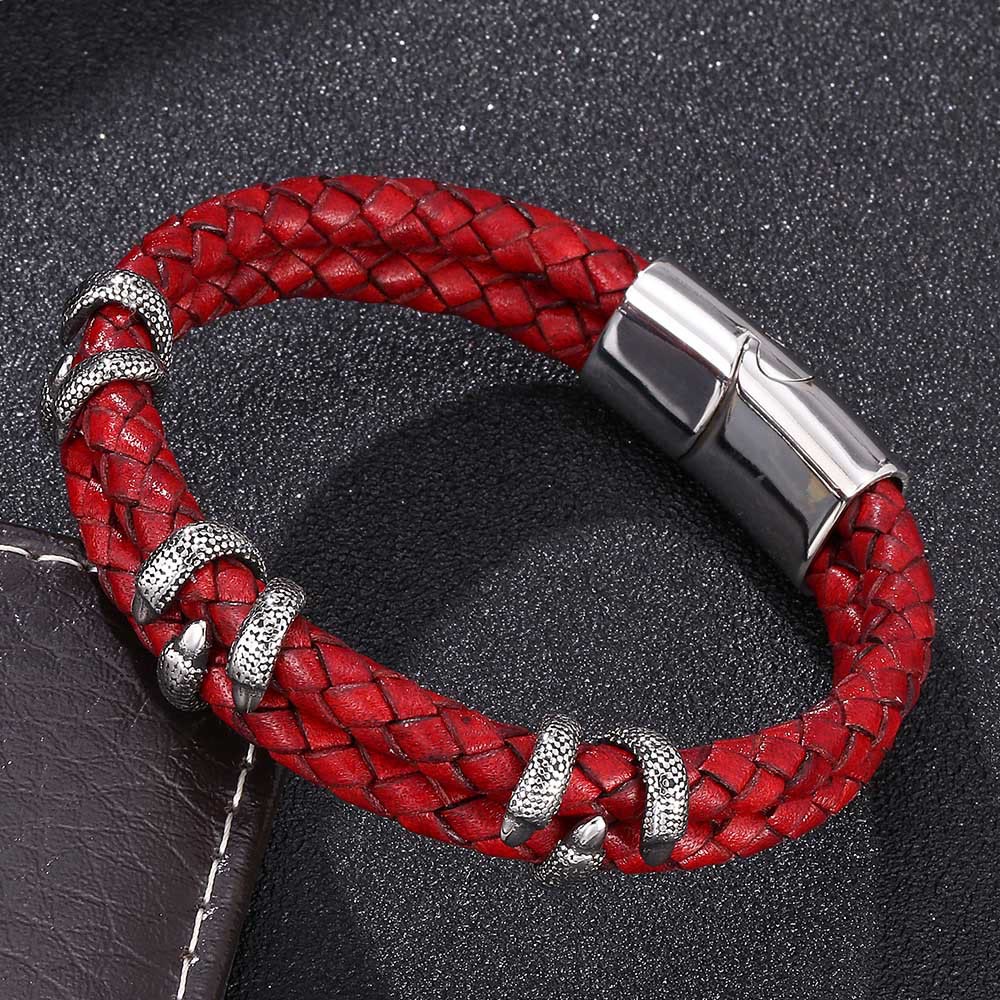WorldNorse Doppellagiges Armband mit Drachenklaue - Rot & Silber - 23,5 cm - image 5