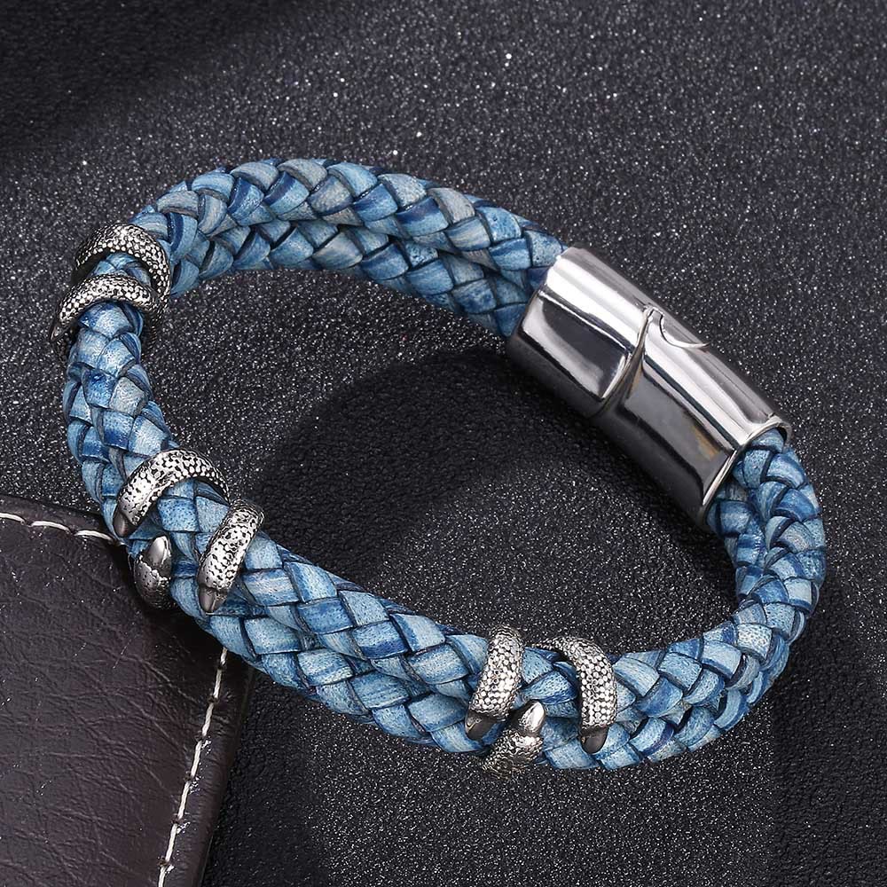 WorldNorse Doppellagiges Armband mit Drachenklaue - Blau & Silber - 23,5 cm - image 0