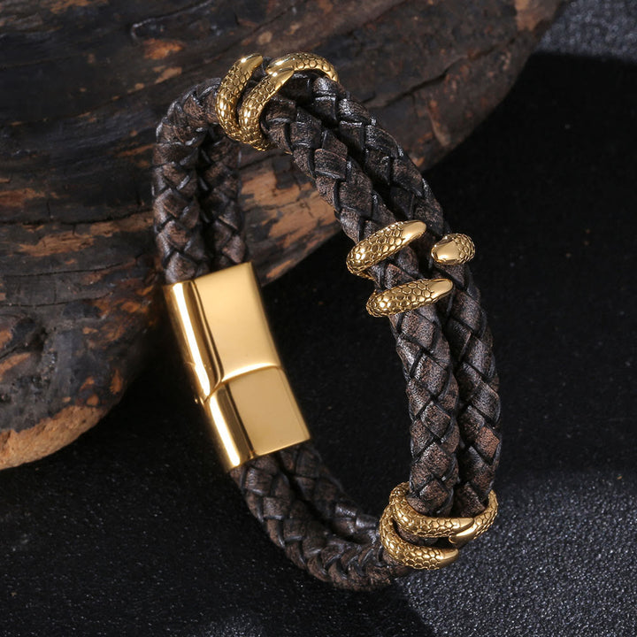 WorldNorse Doppellagiges Armband mit Drachenklaue - Dunkelgrau & Gold - 23,5 cm - image 13
