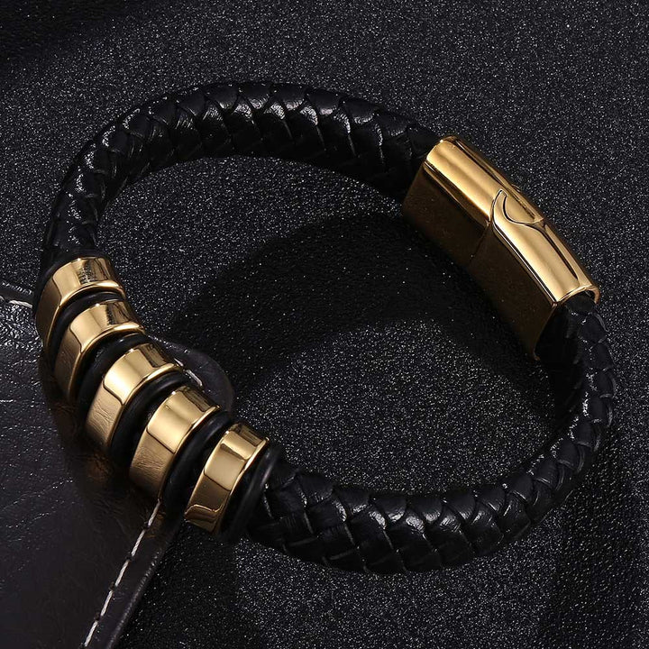 WorldNorse Schwarzes geflochtenes Lederarmband - Gold - 23,5 cm - image 6