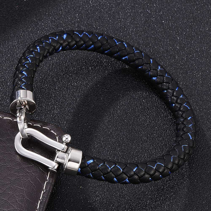 WorldNorse Geflochtenes Lederarmband mit Karabinerverschluss - Blau & Schwarz - 24 cm - image 5