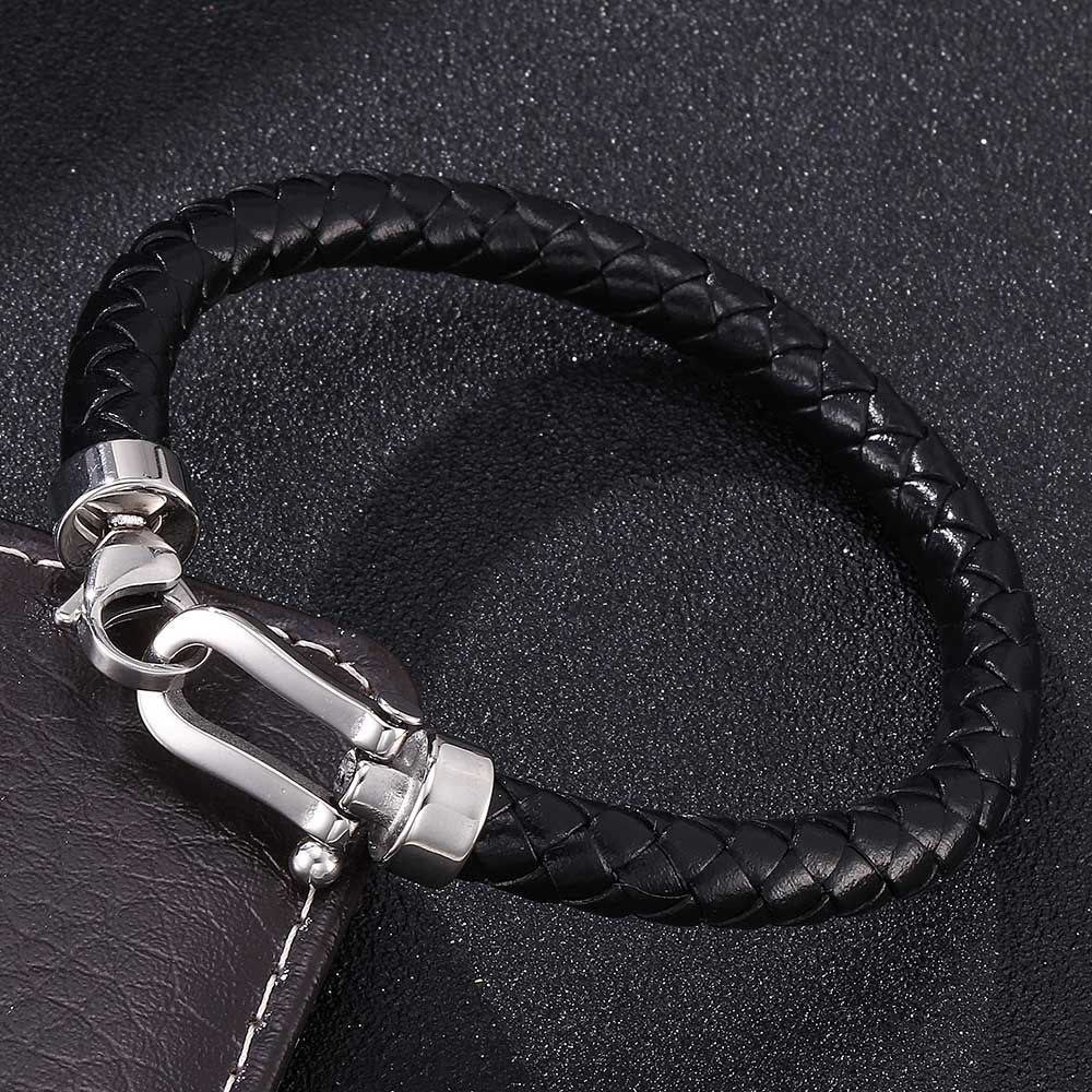 WorldNorse Geflochtenes Lederarmband mit Karabinerverschluss - Schwarz - 24 cm - image 3