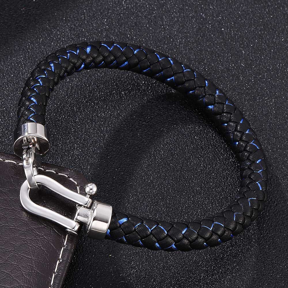 WorldNorse Geflochtenes Lederarmband mit Karabinerverschluss - Blau & Schwarz - 24 cm - image 4