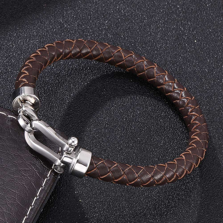 WorldNorse Geflochtenes Lederarmband mit Karabinerverschluss - Braun - 24 cm - image 0