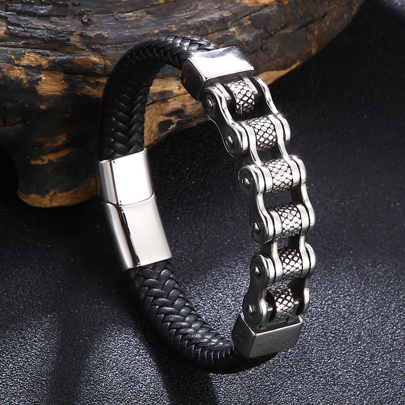 WorldNorse – Lederarmband mit verflochtener Stahlkette - 22,5 cm - image 0
