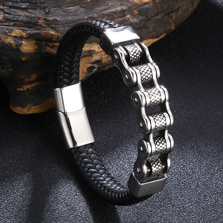 WorldNorse – Lederarmband mit verflochtener Stahlkette - 22,5 cm - image 0