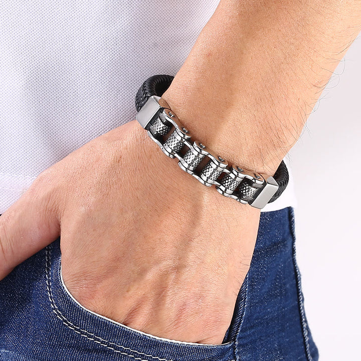 WorldNorse – Lederarmband mit verflochtener Stahlkette - image 3