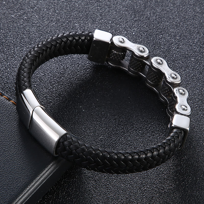 WorldNorse – Lederarmband mit verflochtener Stahlkette - image 1