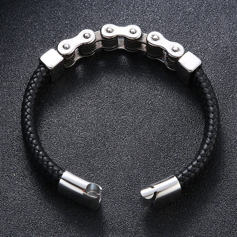 WorldNorse – Lederarmband mit verflochtener Stahlkette - image 3
