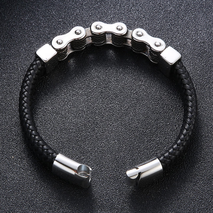 WorldNorse – Lederarmband mit verflochtener Stahlkette - image 3