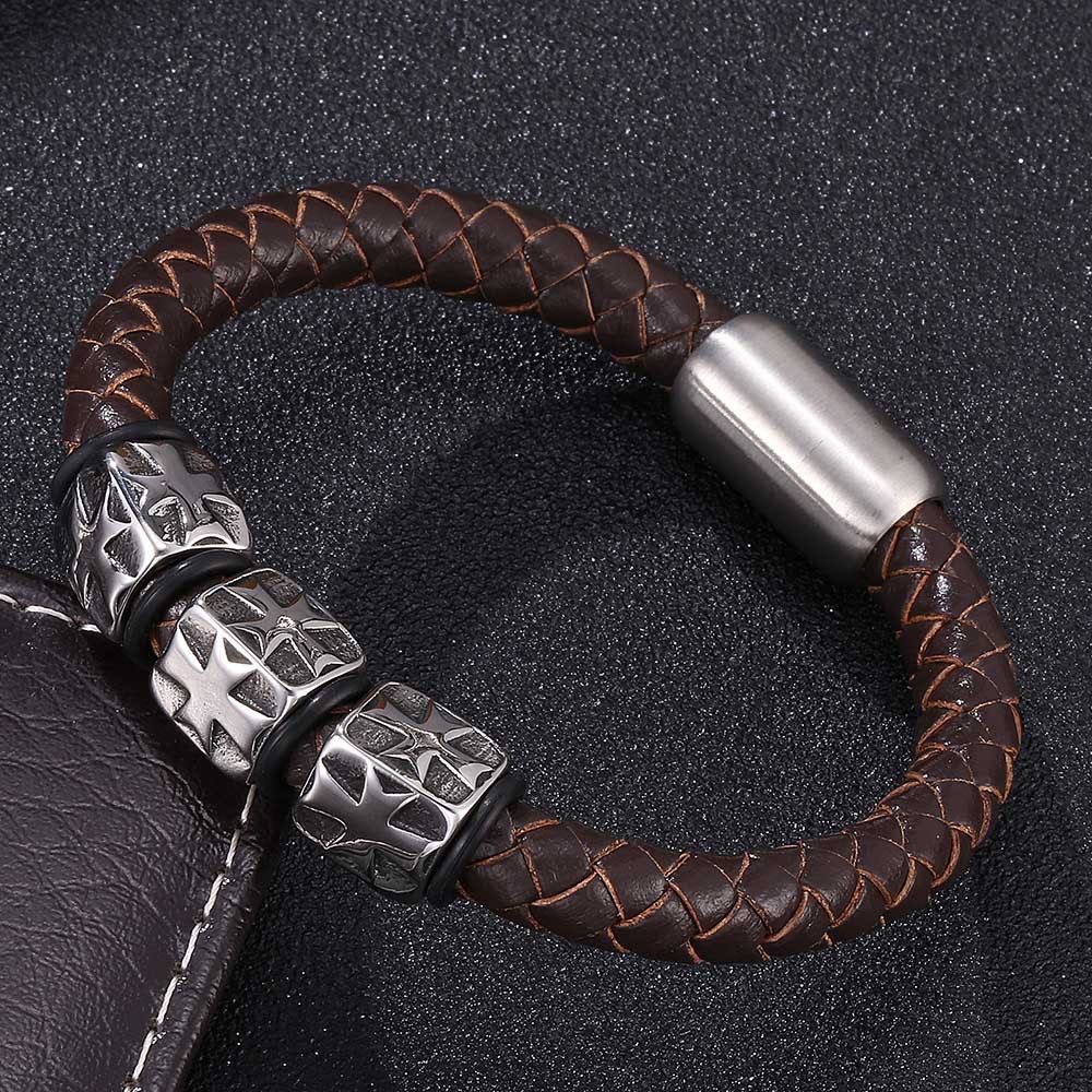 WorldNorse Lederarmband mit geprägten Perlen und Stern - 24 cm - image 1