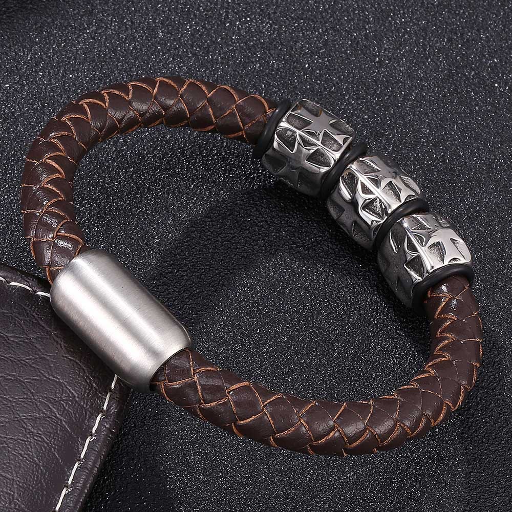 WorldNorse Lederarmband mit geprägten Perlen und Stern - image 1