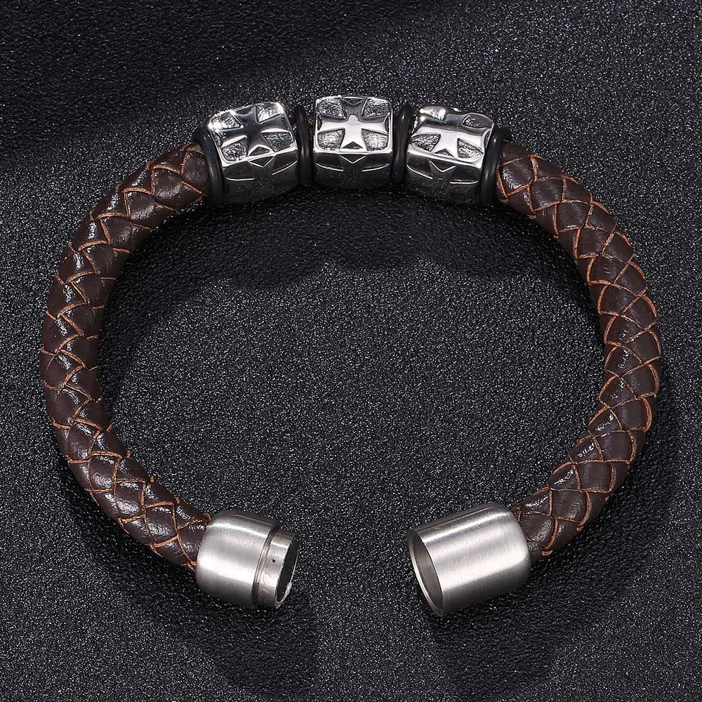 WorldNorse Lederarmband mit geprägten Perlen und Stern - image 3
