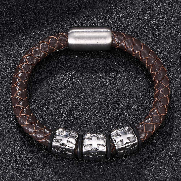 WorldNorse Lederarmband mit geprägten Perlen und Stern - image 3