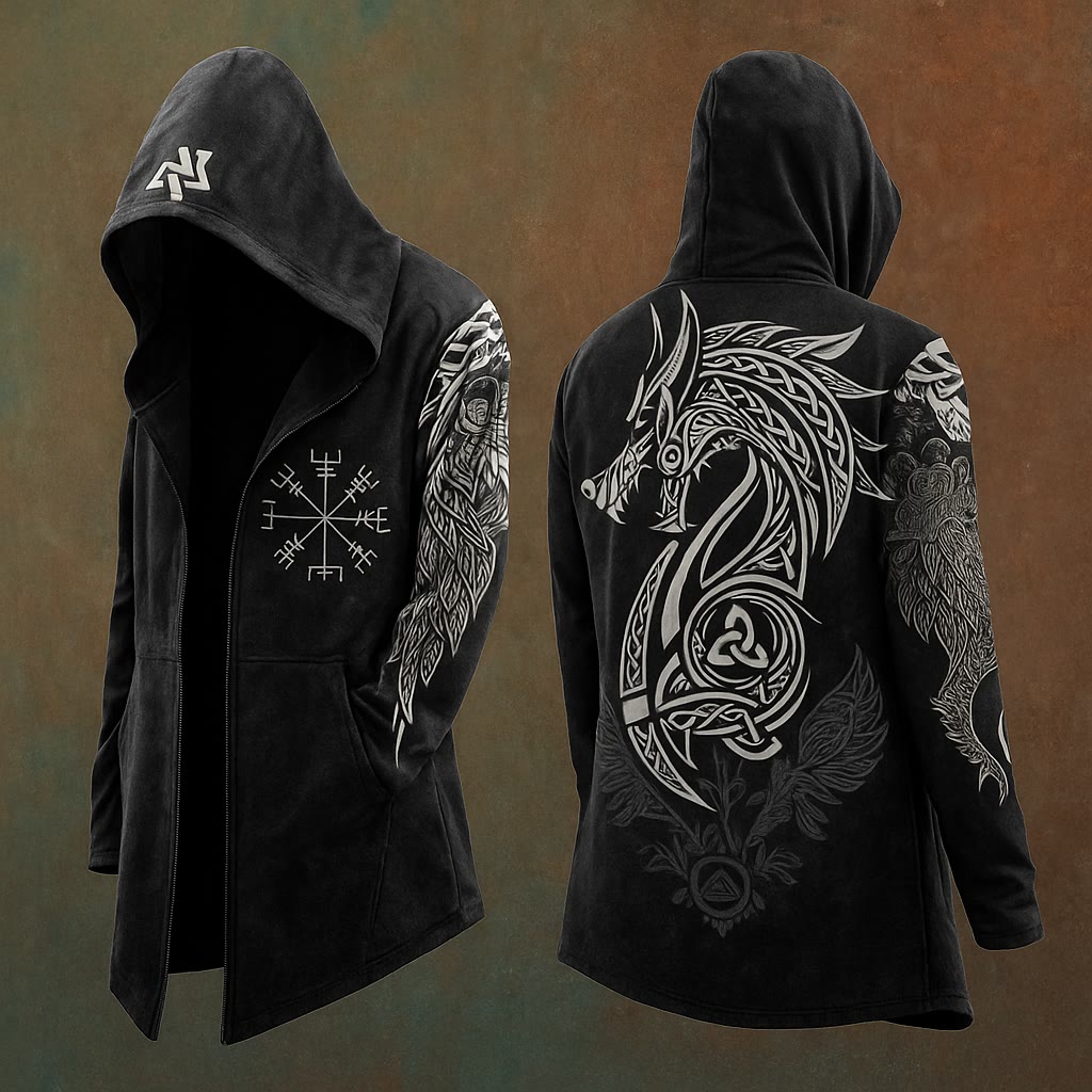 WorldNorse Kapuzenjacke mit Wikinger-Drache und keltischem Totem - US/UK/AU48, EU58 (4XL) - image 1