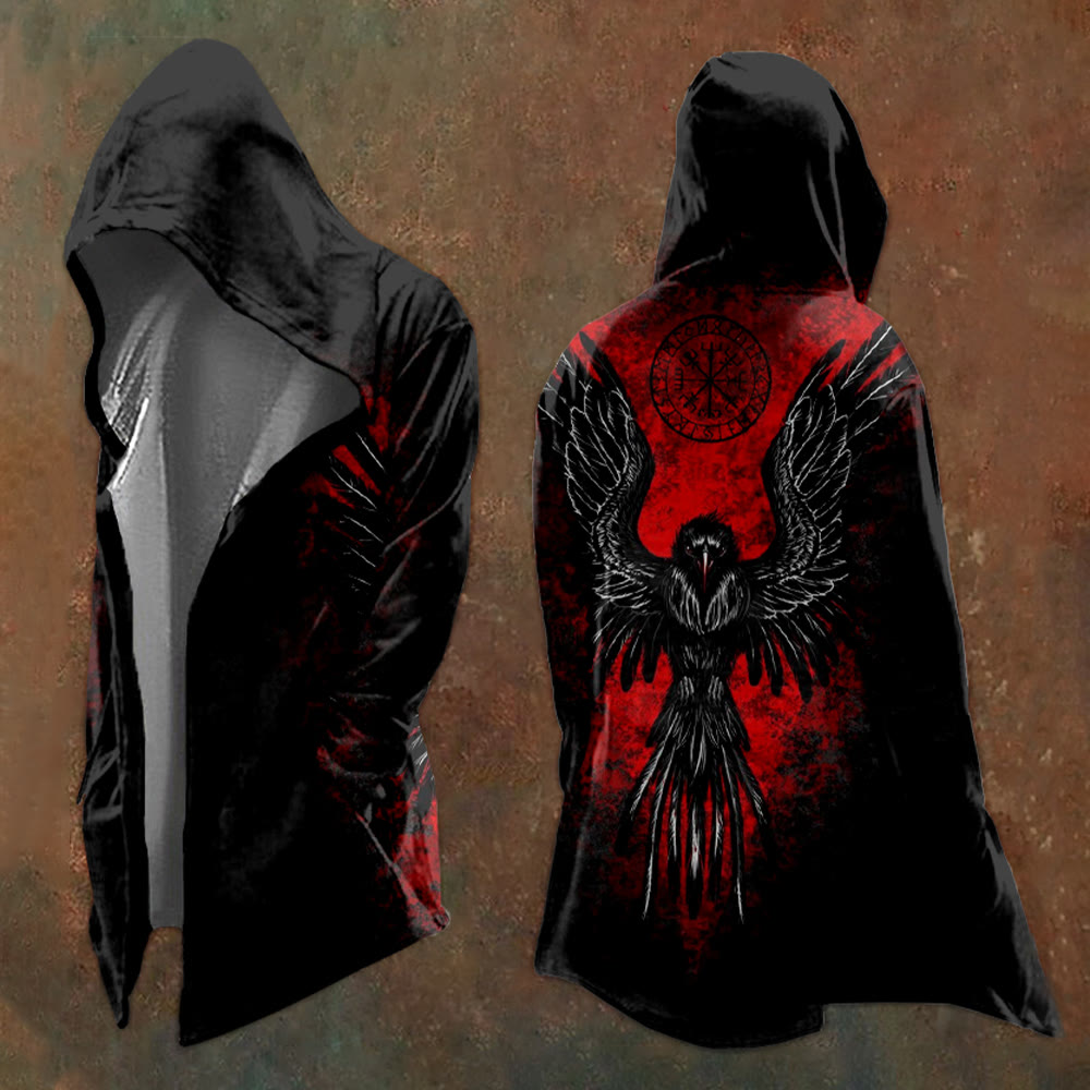 WorldNorse Viking Schwarz und Rot Raven Vegvisir Kapuzenjacke - US/UK/AU48, EU58 (4XL) - image 0