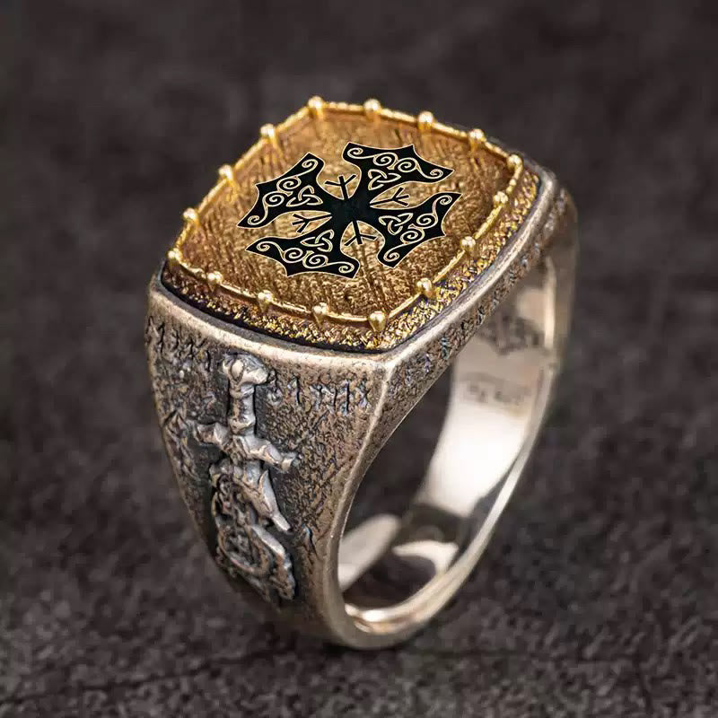WorldNorse Ring aus handgefertigtem 925er Silber mit keltischem Kreuz und Mjölnir - Mjölnir - US 12 - NEIN DANKE - image 0