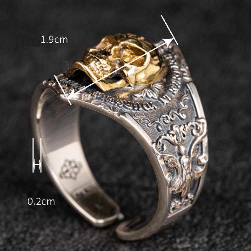 WorldNorse Ring aus 925er Sterlingsilber mit gotischem Totenkopf und Gravur - image 11