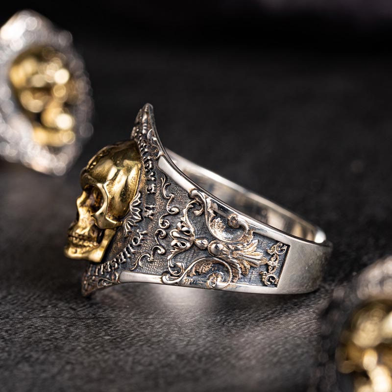WorldNorse Ring aus handgefertigtem 925er Silber mit gotischem Totenkopf und Gravur - image 2