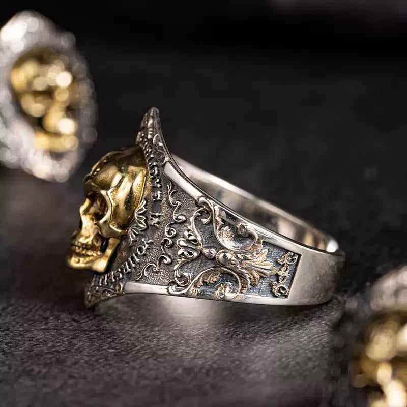 WorldNorse Ring aus handgefertigtem 925er Silber mit gotischem Totenkopf und Gravur - image 7