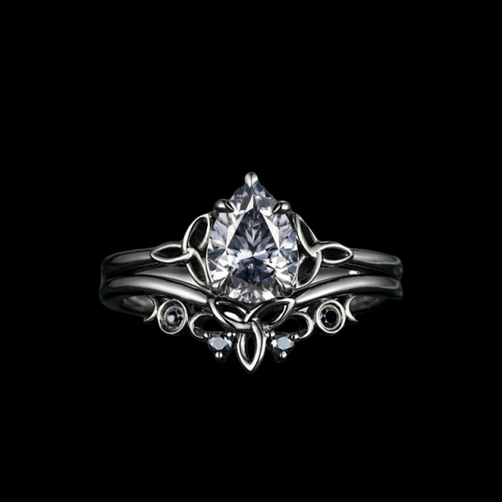 WorldNorse Vintage Keltischer Knoten Birne Grau Moissanit Ring Set - 62mm - image 0