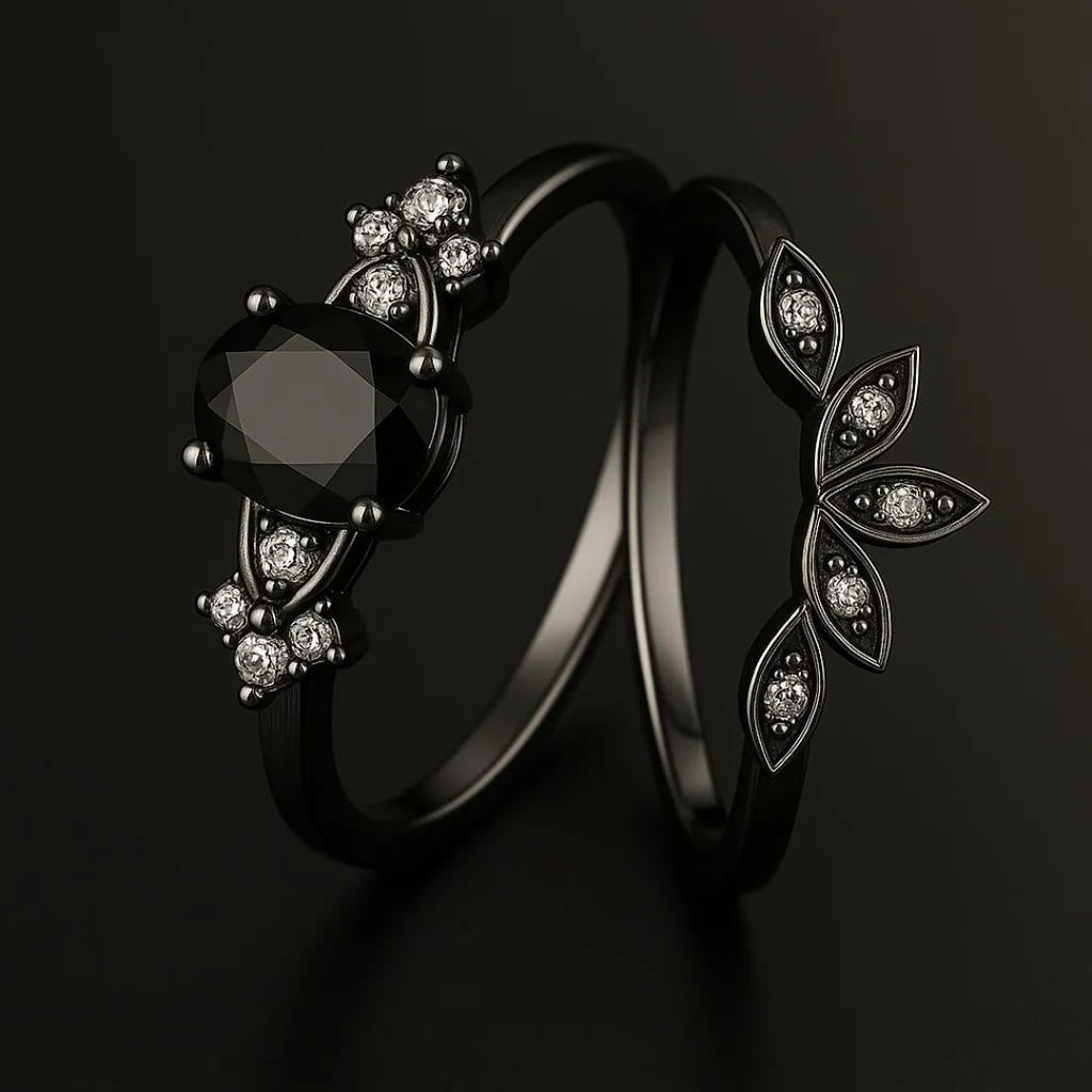 WorldNorse Schwarzes Onyx-tränenkronen-ringset - image 2