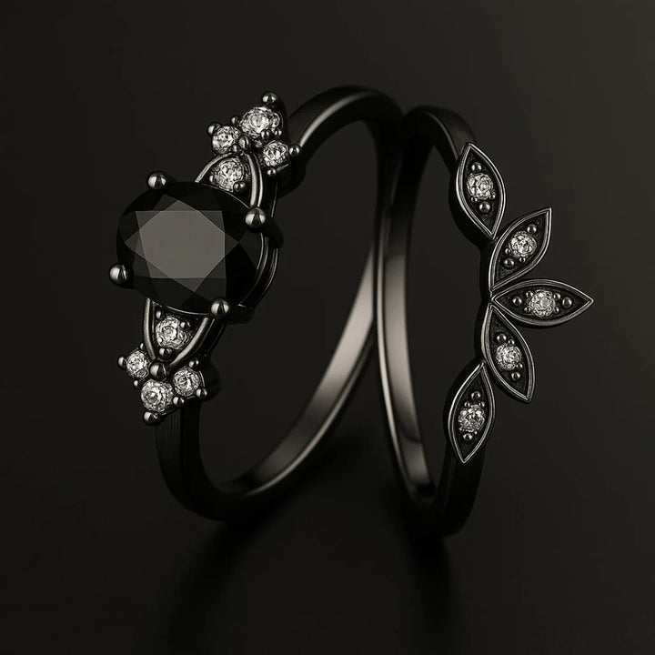 WorldNorse Schwarzes Onyx-tränenkronen-ringset - image 2