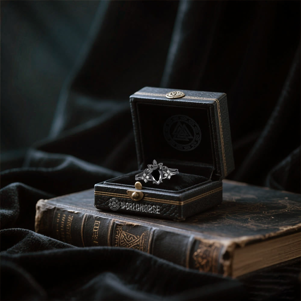 WorldNorse Schwarzes Onyx-tränenkronen-ringset - image 5