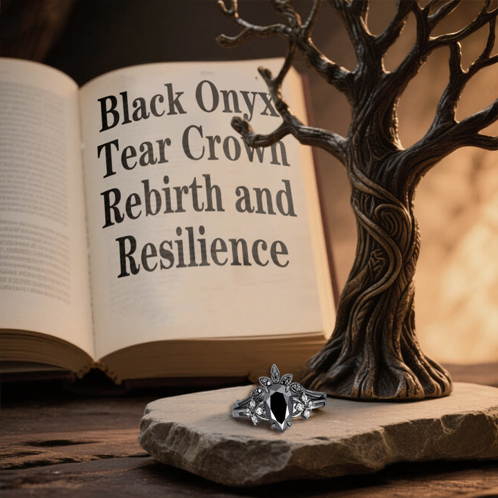 WorldNorse Schwarzes Onyx-tränenkronen-ringset - image 4