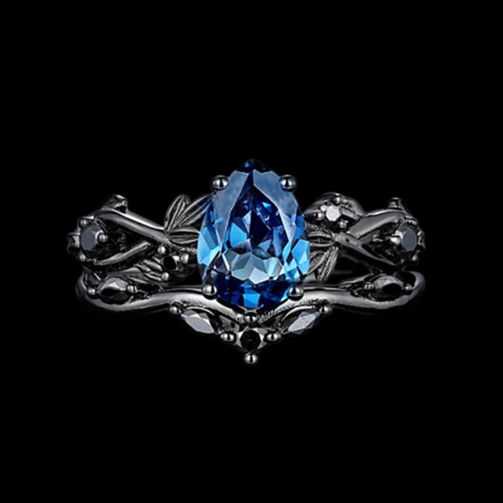 WorldNorse Zweiteiliges Ringset Mit Yggdrasil Tropfen - Aquamarin - 62mm - image 1