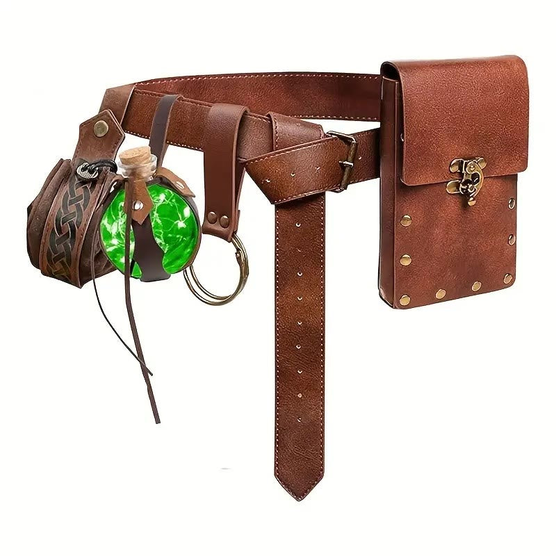 WorldNorse Mittelalterliche Gürteltasche, Handy-Gürteltasche aus Leder - Gürtel + Tasche + Accessoires + Keltischer Knoten - Braun - image 0