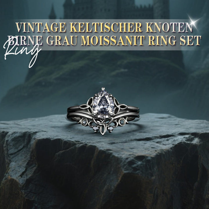 WorldNorse Vintage Keltischer Knoten Birne Grau Moissanit Ring Set - image 4