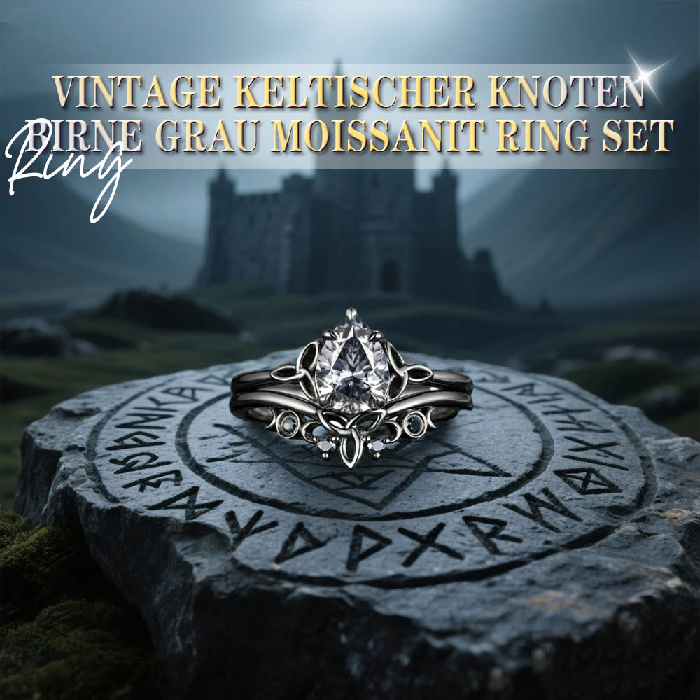 WorldNorse Vintage Keltischer Knoten Birne Grau Moissanit Ring Set - image 2
