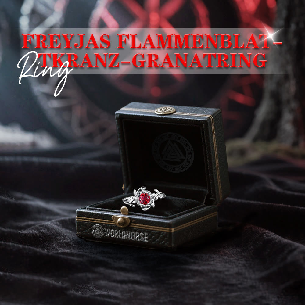 WorldNorse Freyjas Flammenblattkranz-Granatring - image 2