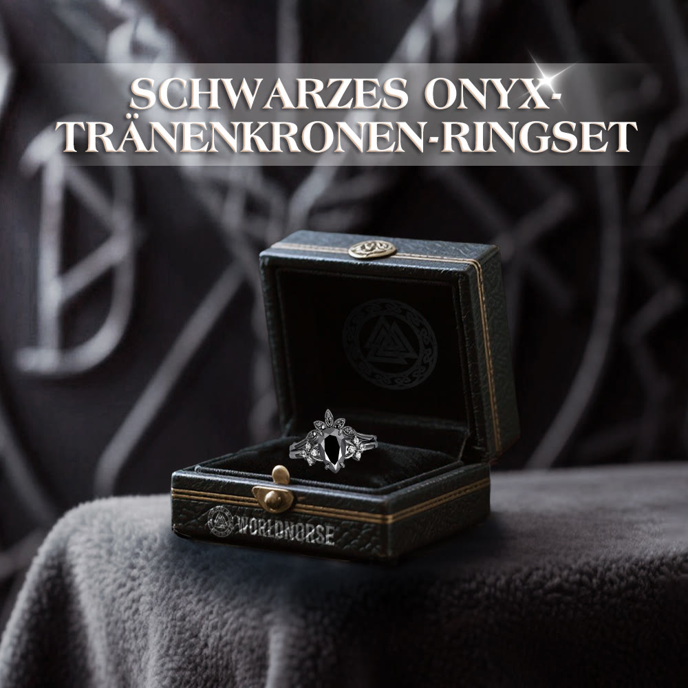 WorldNorse Schwarzes Onyx-tränenkronen-ringset - image 3