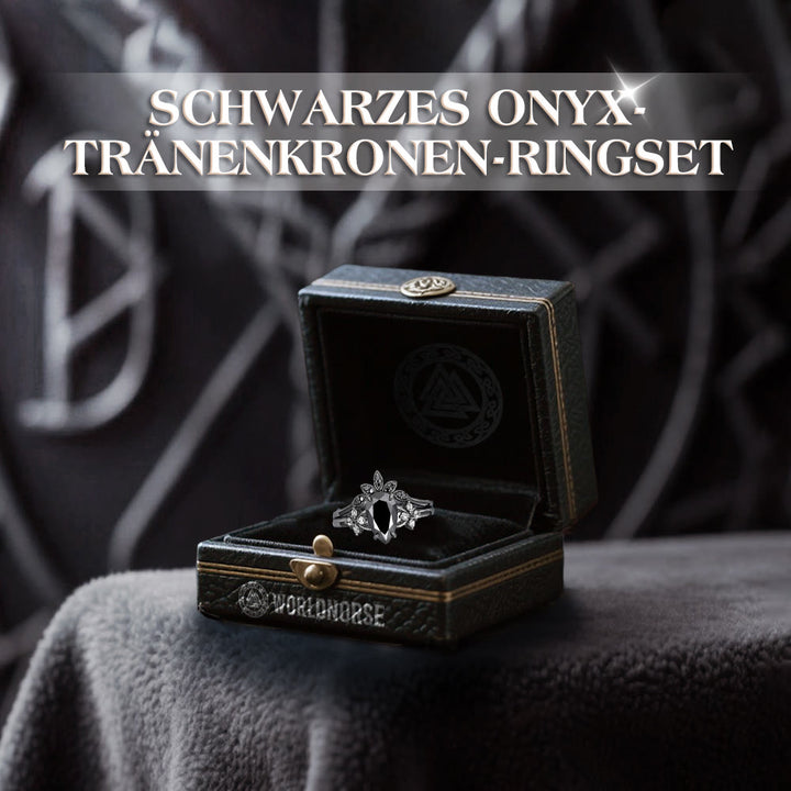 WorldNorse Schwarzes Onyx-tränenkronen-ringset - image 3