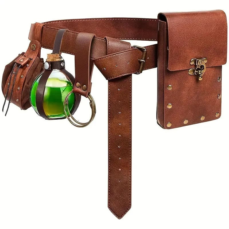 WorldNorse Mittelalterliche Gürteltasche, Handy-Gürteltasche aus Leder - Gürtel + Tasche + Accessoires + Nietentasche - Braun - image 6