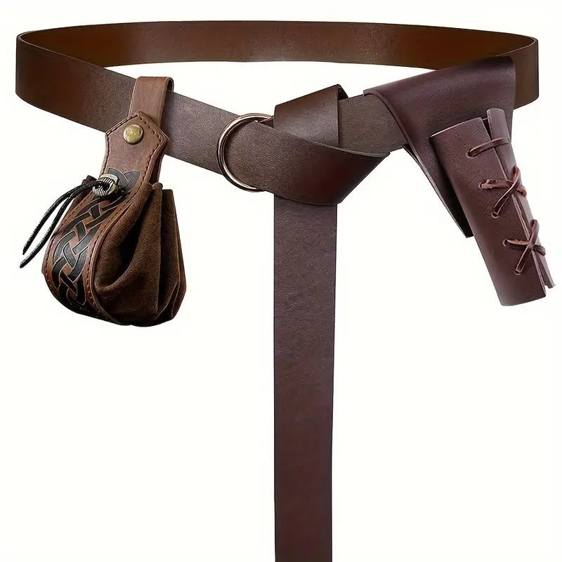 WorldNorse Steampunk-Set aus Leder mit Schwertgürtel und Scheide - Gürtel + Tasche + Scheide - Braun - image 2