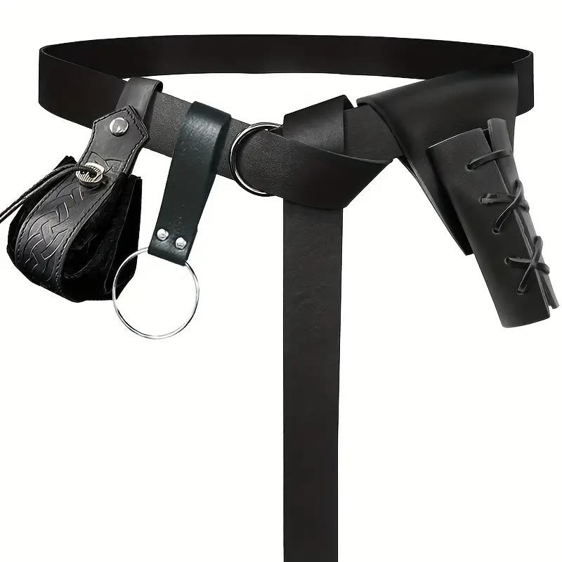 WorldNorse Steampunk-Set aus Leder mit Schwertgürtel und Scheide - Gürtel + Tasche + Zubehör + Scheide - Schwarz - image 5