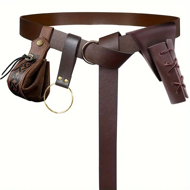 WorldNorse Steampunk-Set aus Leder mit Schwertgürtel und Scheide - Gürtel + Tasche + Zubehör + Scheide - Braun - image 0