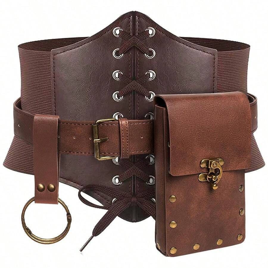 WorldNorse Renaissance-Kostümzubehör-Gürteltasche - Gürtel + Tasche + Lederhosenträger - Braun - image 1