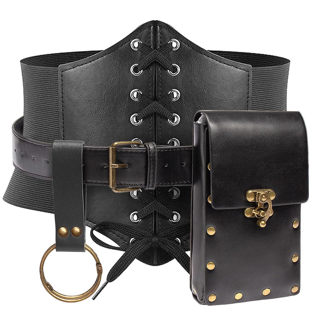 WorldNorse Renaissance-Kostümzubehör-Gürteltasche - Gürtel + Tasche + Lederhosenträger - Schwarz - image 6
