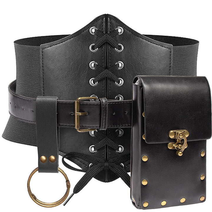WorldNorse Renaissance-Kostümzubehör-Gürteltasche - Gürtel + Tasche + Lederhosenträger - Schwarz - image 6