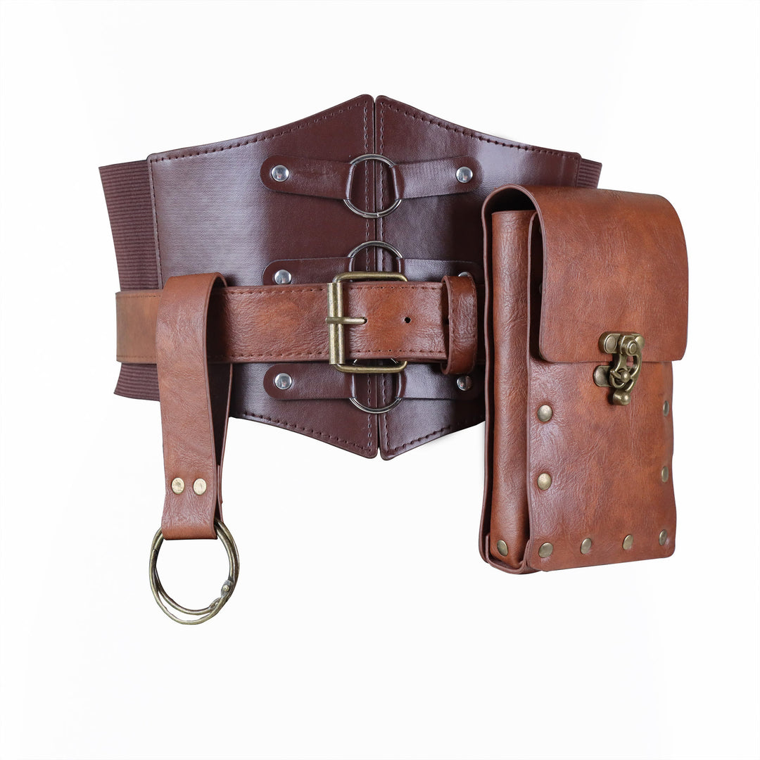 WorldNorse Renaissance-Kostümzubehör-Gürteltasche - Runder Gürtel + Tasche + Lederhosenträger - Braun - image 9