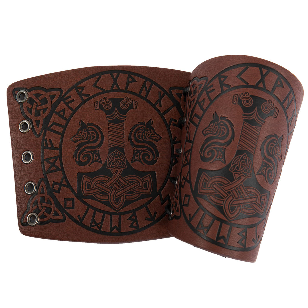 WorldNorse Armschienen mit geprägtem Mjölnir Wölfe- Rune - Braun - image 1