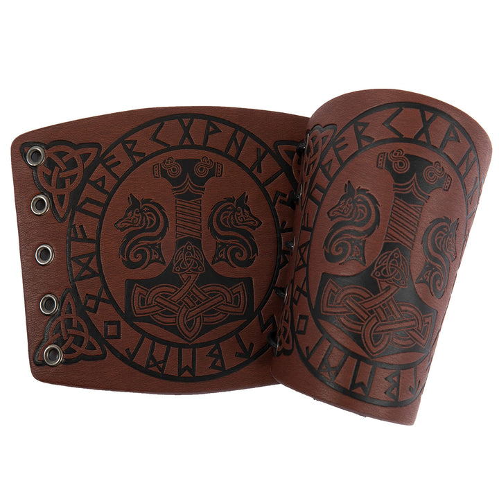 WorldNorse Armschienen mit geprägtem Mjölnir Wölfe- Rune - Braun - image 1