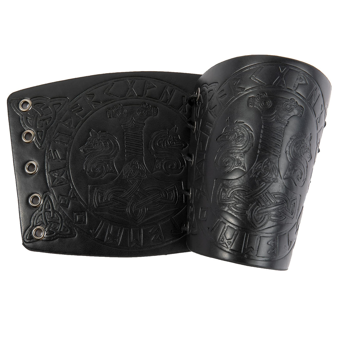 WorldNorse Armschienen mit geprägtem Mjölnir Wölfe- Rune - Schwarz - image 6