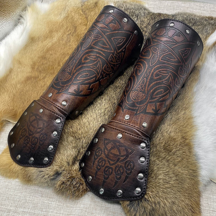 Armschienen aus WorldNorse Viking Wolf Triquetra Leder - Wolf#A - Braun - image 1